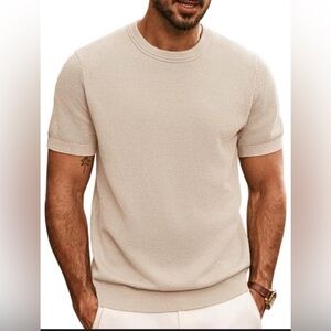 Old Money Aesthetic Men's Textured Knit Short Sleeve T-Shirt - Tan